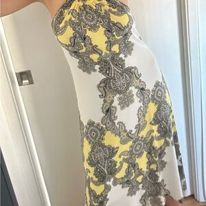 INC International Concepts Asymmetrical Yellow and Gray Dress